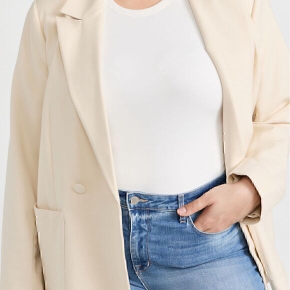 NWT Good American Blazer Stretch Cotton Blend Double Breasted in Bone 0 - Picture 5 of 6